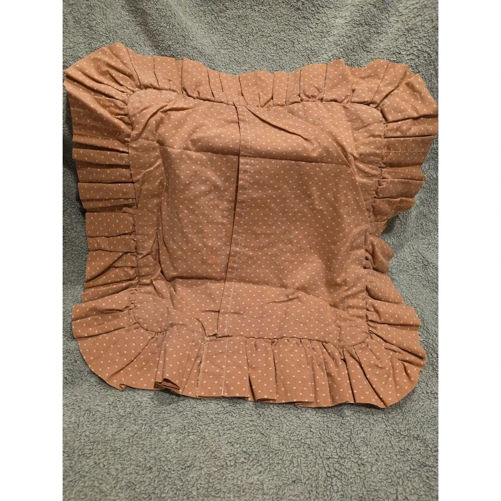 Square Pink Hearts Ruffled Pillow Case 16x16 Lace ‎ And Cross Stich Cottagecore